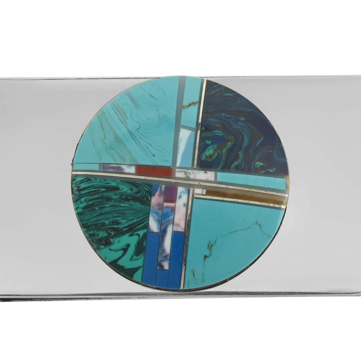 Santa Fe Style Multi Shell, Multi Gemstone Round Inlay Money Clip (Made in USA) image number 1