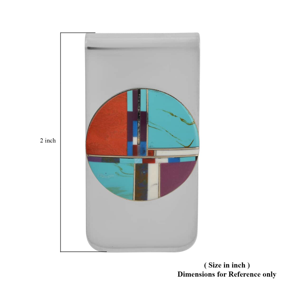 Santa Fe Style Multi Shell, Multi Gemstone Round Inlay Money Clip (Made in USA) image number 3