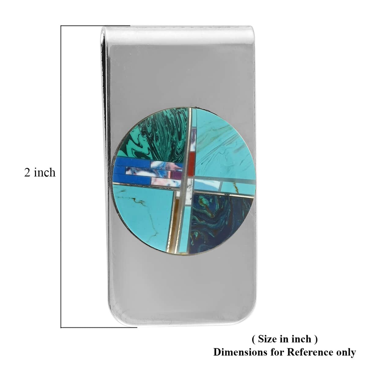 Santa Fe Style Multi Shell, Multi Gemstone Round Inlay Money Clip (Made in USA) image number 4