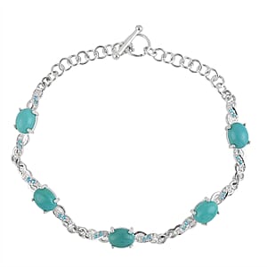 Turquoise and Austrian Crystal Station Bracelet in Sterling Silver (8.00 In) 5.55 ctw