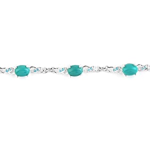 Turquoise and Austrian Crystal Station Bracelet in Sterling Silver (8.00 In) 5.55 ctw