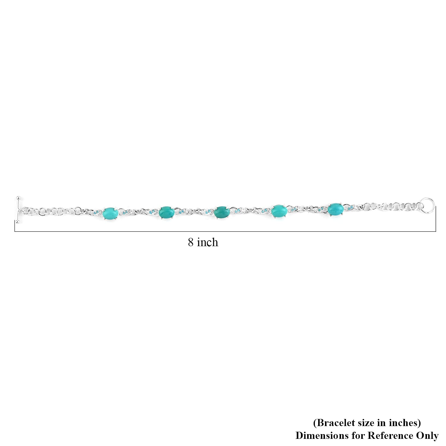 Turquoise and Austrian Crystal Station Bracelet in Sterling Silver (8.00 In) 5.55 ctw