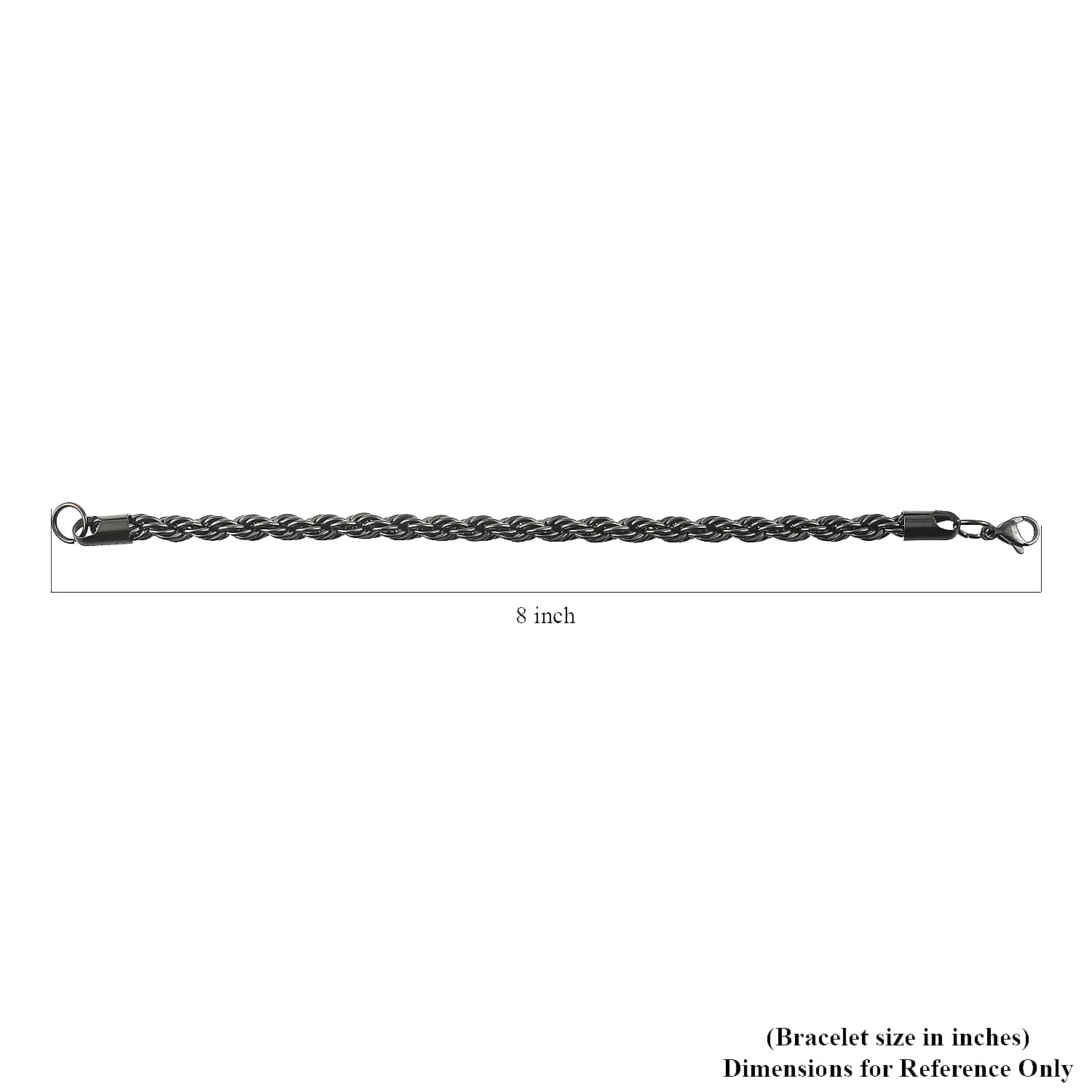 Rope Bracelet in ION Plated Black Stainless Steel (8.00 In) 16.50 Grams