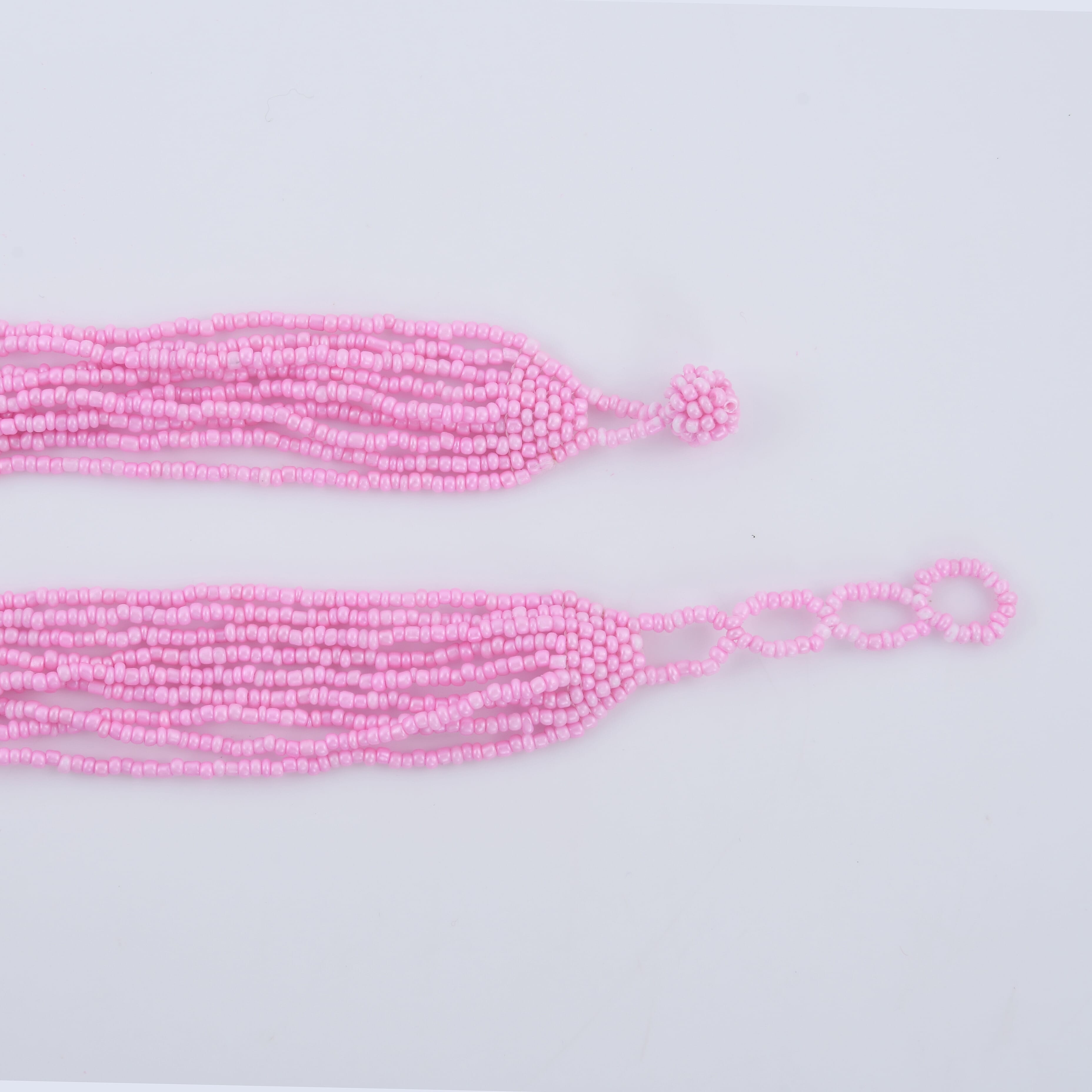 Pink Color Seed Beaded Flower Necklace 20 Inches