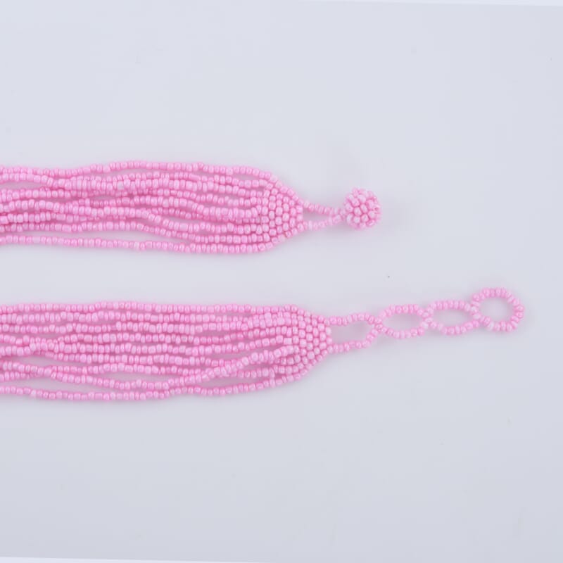 Pink Color Seed Beaded Flower Necklace 20 Inches