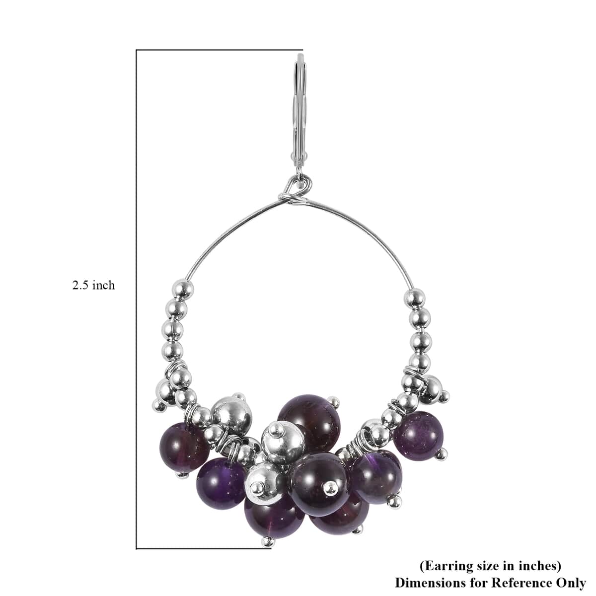 Amethyst Beaded Grape Dangle Earrings in Stainless Steel 46.50 ctw image number 3