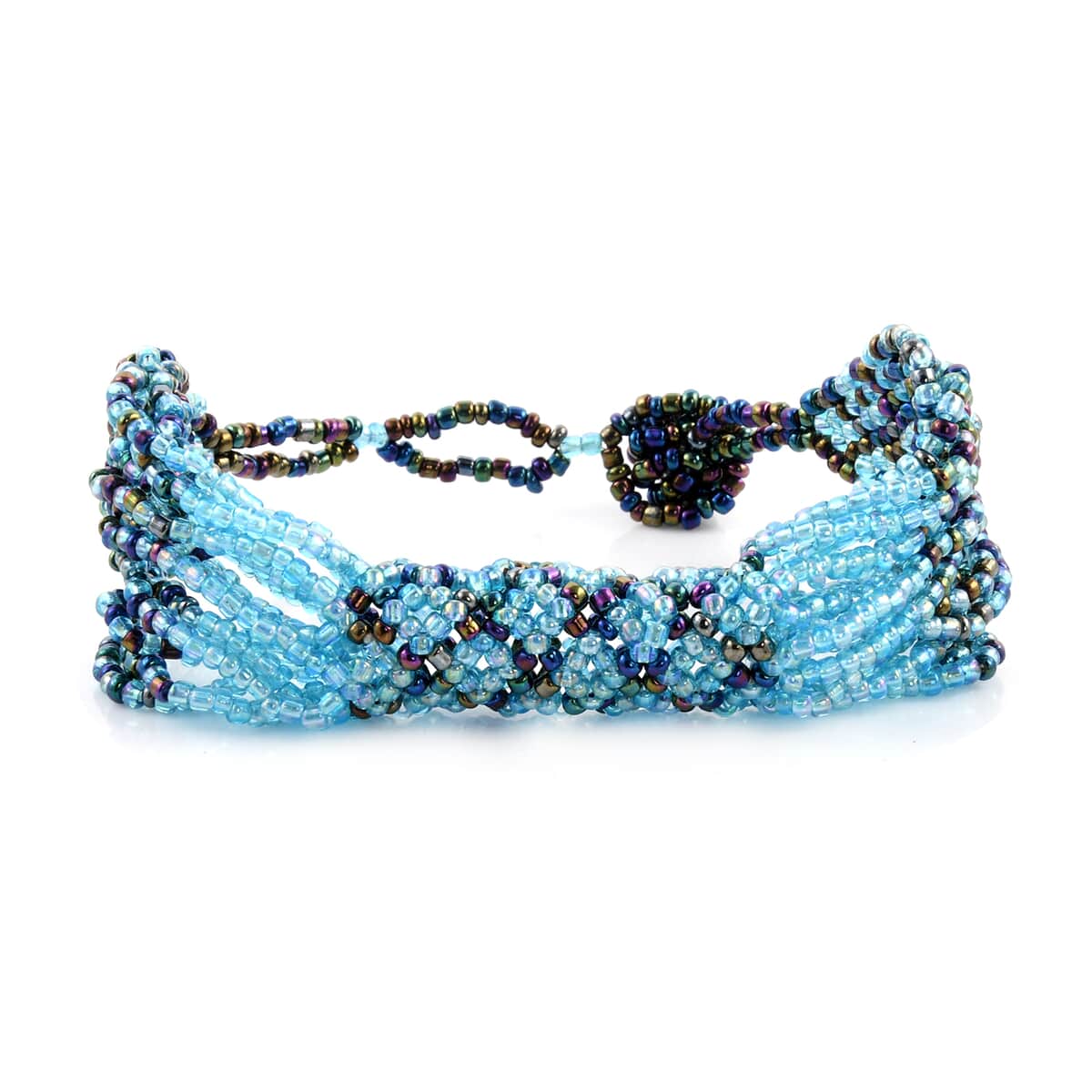 Blue Color Ceramic Seed Beads Patterned Bracelets Multi-Purpose Wrist Keychain image number 0
