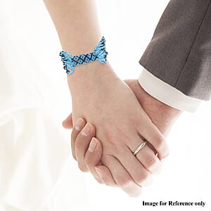 Blue Color Ceramic Seed Beaded Patterned Multi-Purpose Wrist Keychain Bracelet