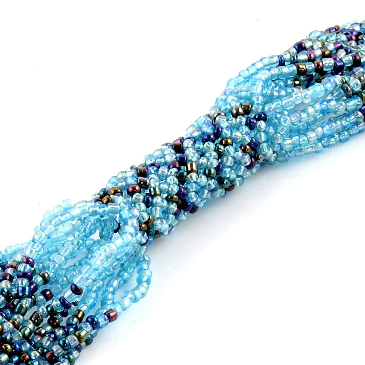 Blue Color Ceramic Seed Beads Patterned Bracelets Multi-Purpose Wrist Keychain image number 3