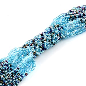 Blue Color Ceramic Seed Beaded Patterned Multi-Purpose Wrist Keychain Bracelet
