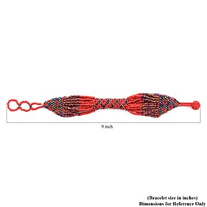 Red Color Ceramic Seed Beaded Patterned Multi-Purpose Wrist Keychain Bracelet