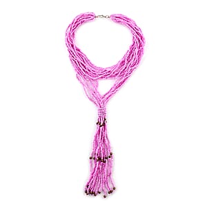 Pink Multi Strand Beaded Double Wrist Necklace 22 Inches
