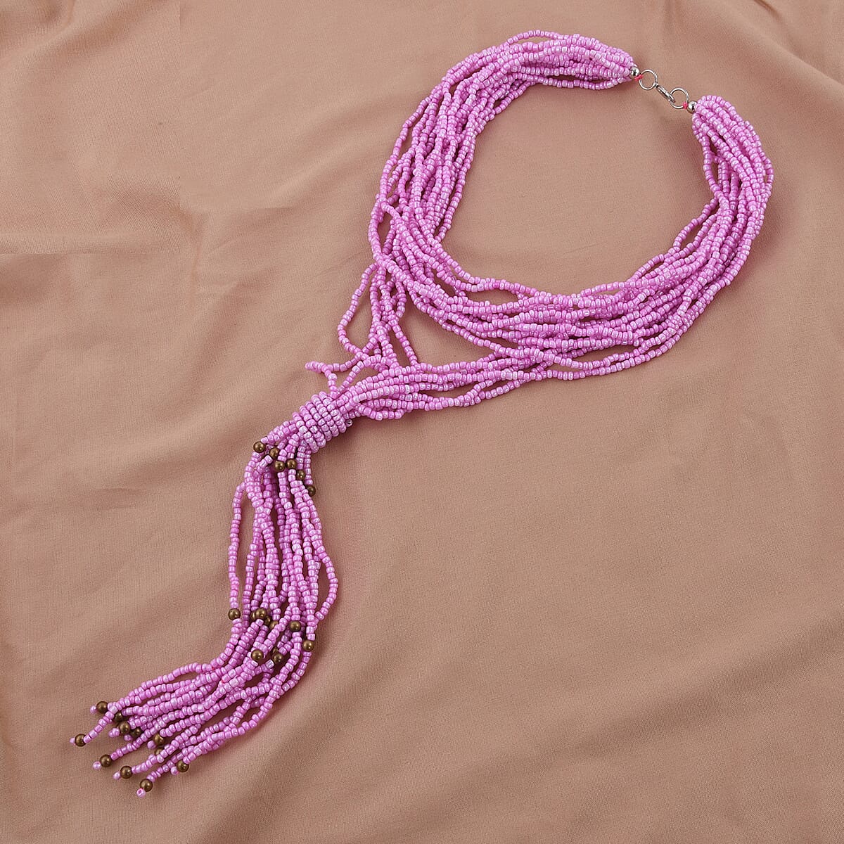 Pink Multi Strand Beaded Double Wrist Necklace 22 Inches image number 1