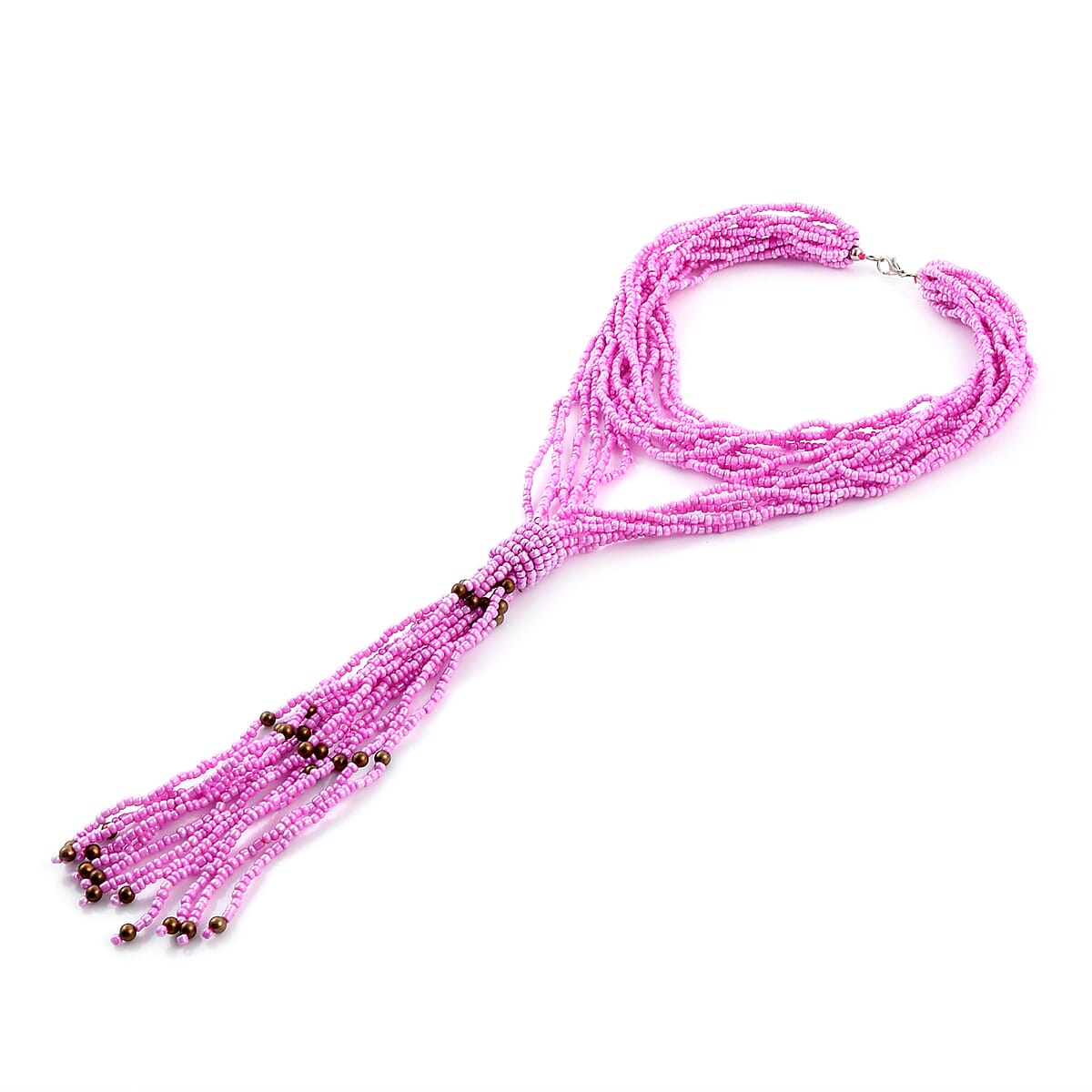 Pink Multi Strand Beaded Double Wrist Necklace 22 Inches image number 2