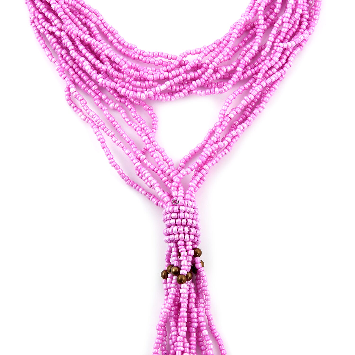 Pink Multi Strand Beaded Double Wrist Necklace 22 Inches