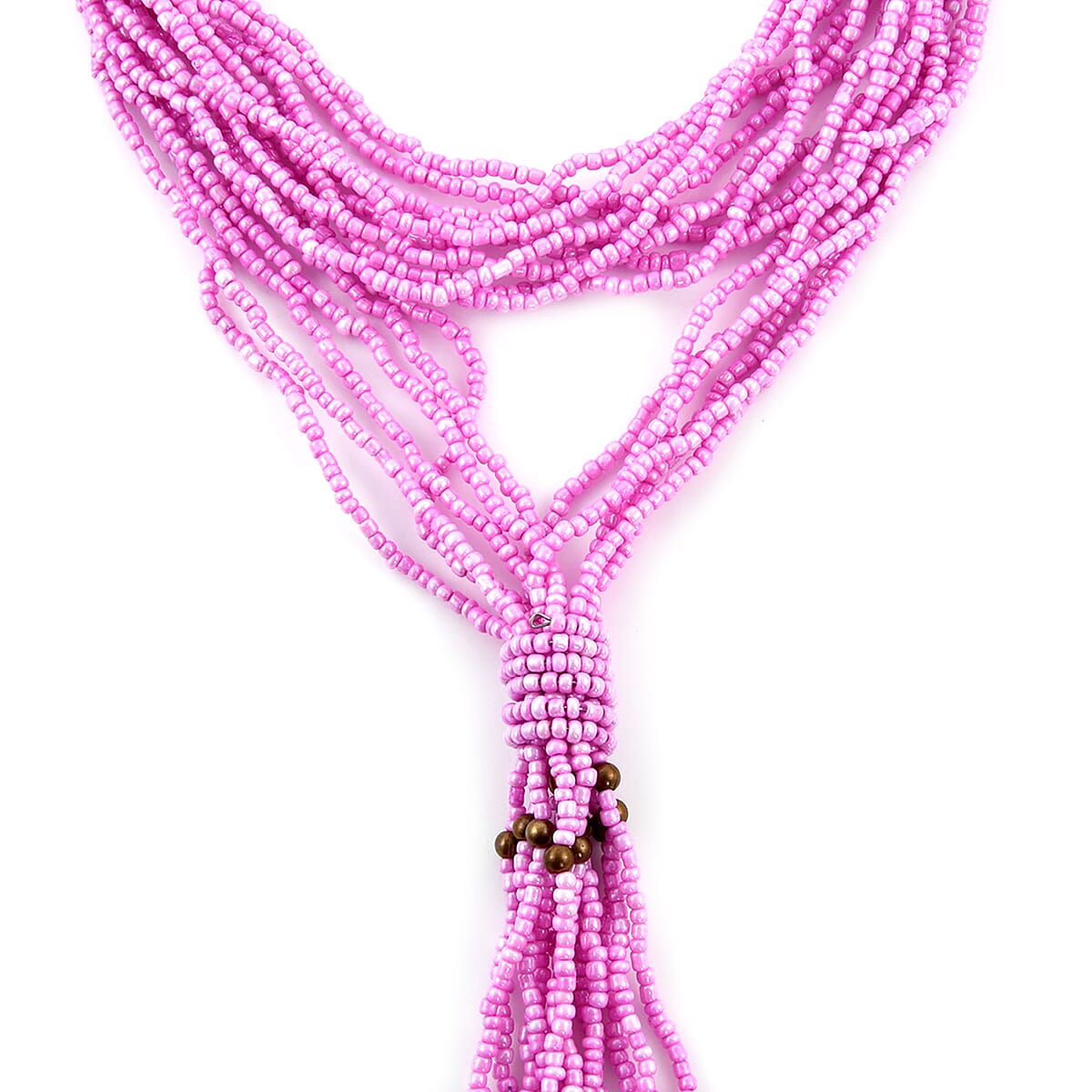 Pink Multi Strand Beaded Double Wrist Necklace 22 Inches image number 3