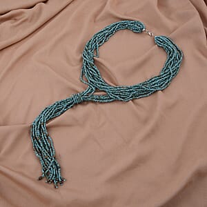 Blue Ceramic Multi Strand Beaded Double Wrist Necklace 22 Inches