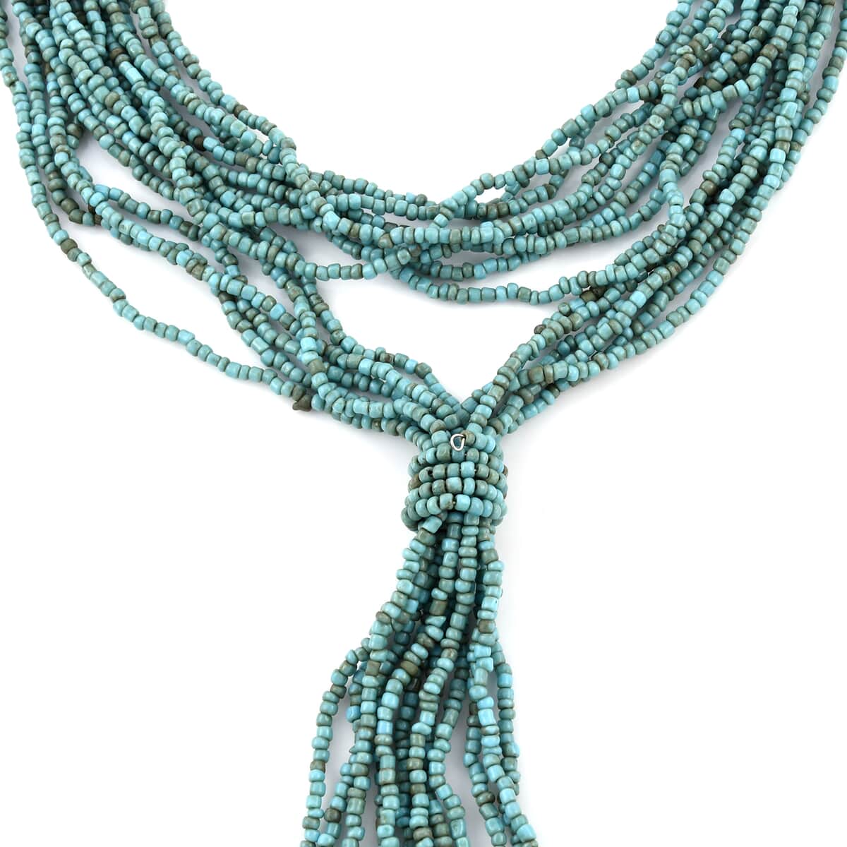 Blue Ceramic Multi Strand Beads Double Wrist Necklace (22 Inches) image number 2