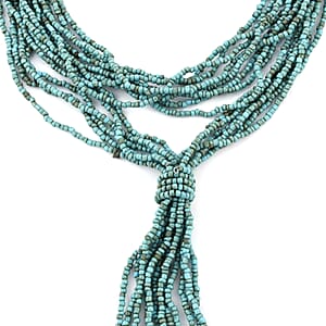 Blue Ceramic Multi Strand Beaded Double Wrist Necklace 22 Inches