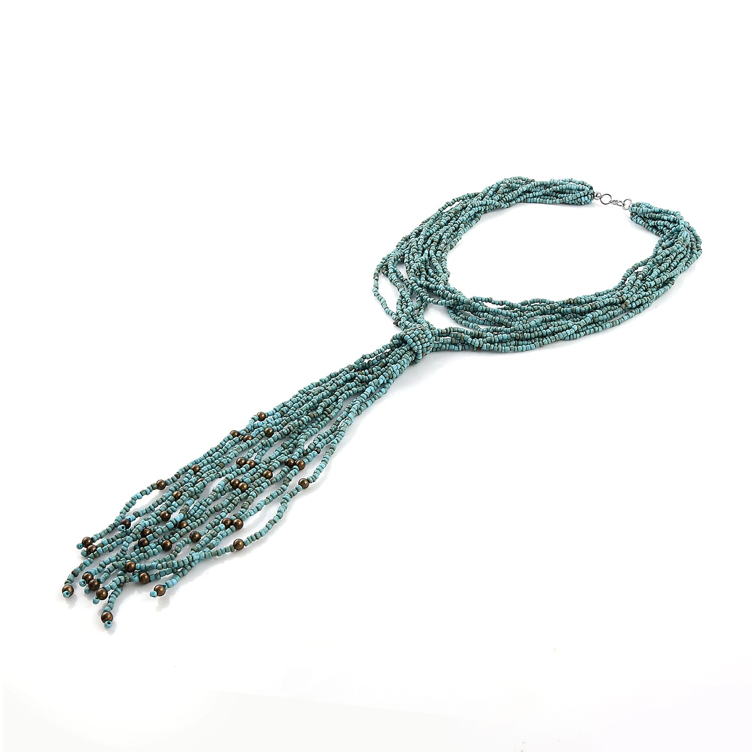 Blue Ceramic Multi Strand Beaded Double Wrist Necklace 22 Inches