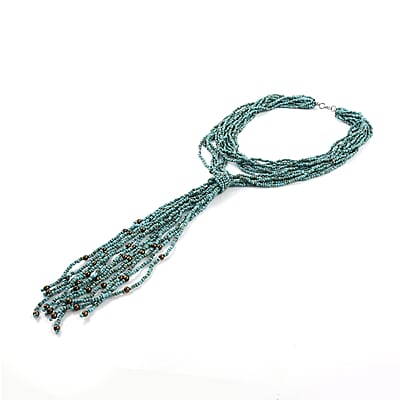 Blue Ceramic Multi Strand Beaded Double Wrist Necklace 22 Inches