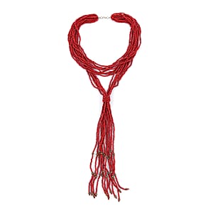 Red Ceramic Multi Strand Beaded Double Wrist Necklace 22 Inches