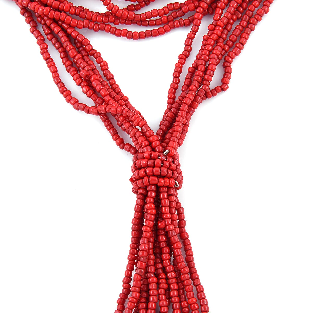Red Ceramic Multi Strand Beaded Double Wrist Necklace 22 Inches image number 2