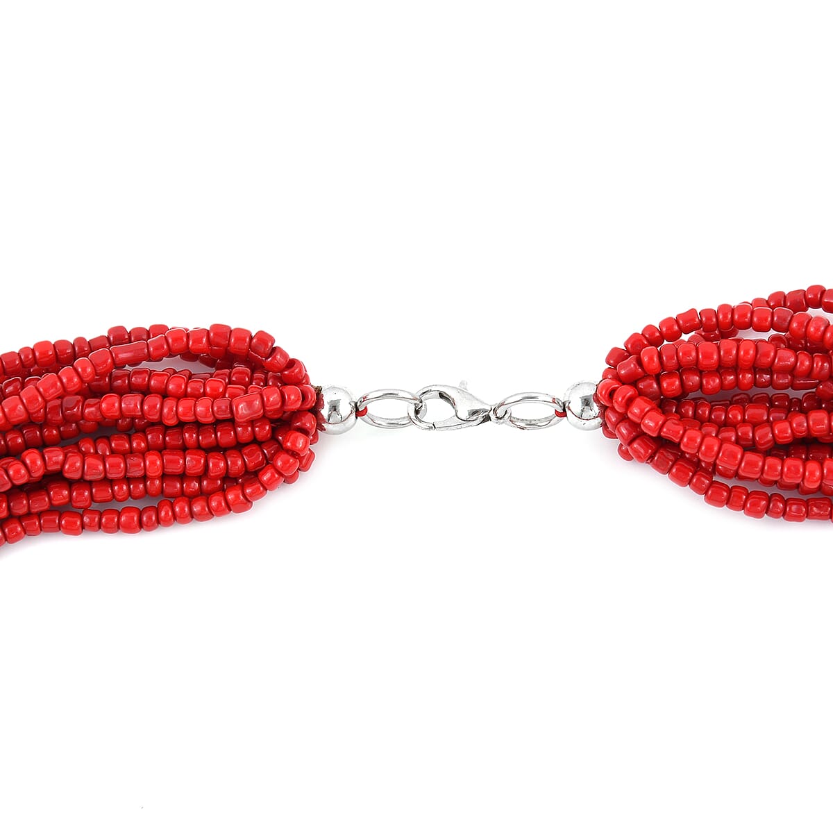 Red Ceramic Multi Strand Beaded Double Wrist Necklace 22 Inches image number 3