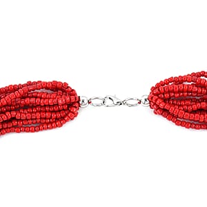 Red Ceramic Multi Strand Beaded Double Wrist Necklace 22 Inches