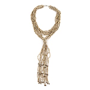 Light brown Ceramic Multi Strand Beaded Double Wrist Necklace 22 Inches
