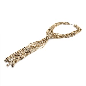 Light brown Ceramic Multi Strand Beaded Double Wrist Necklace 22 Inches