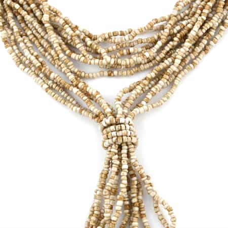 Light brown Ceramic Multi Strand Beaded Double Wrist Necklace 22 Inches image number 3