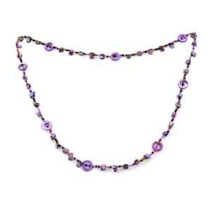 Purple Resin and Multi Color Seed Beaded Endless Necklace 40 Inches