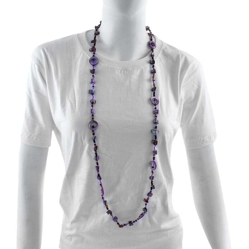 Purple Resin and Multi Color Seed Beaded Endless Necklace 40 Inches