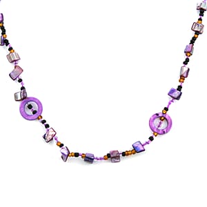 Purple Resin and Multi Color Seed Beaded Endless Necklace 40 Inches