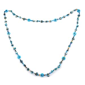 Blue Resin, Multi Color Seed Beaded Endless Necklace 40 Inches