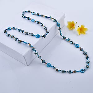Blue Resin, Multi Color Seed Beaded Endless Necklace 40 Inches