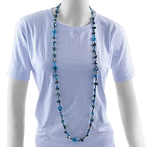 Blue Resin, Multi Color Seed Beaded Endless Necklace 40 Inches