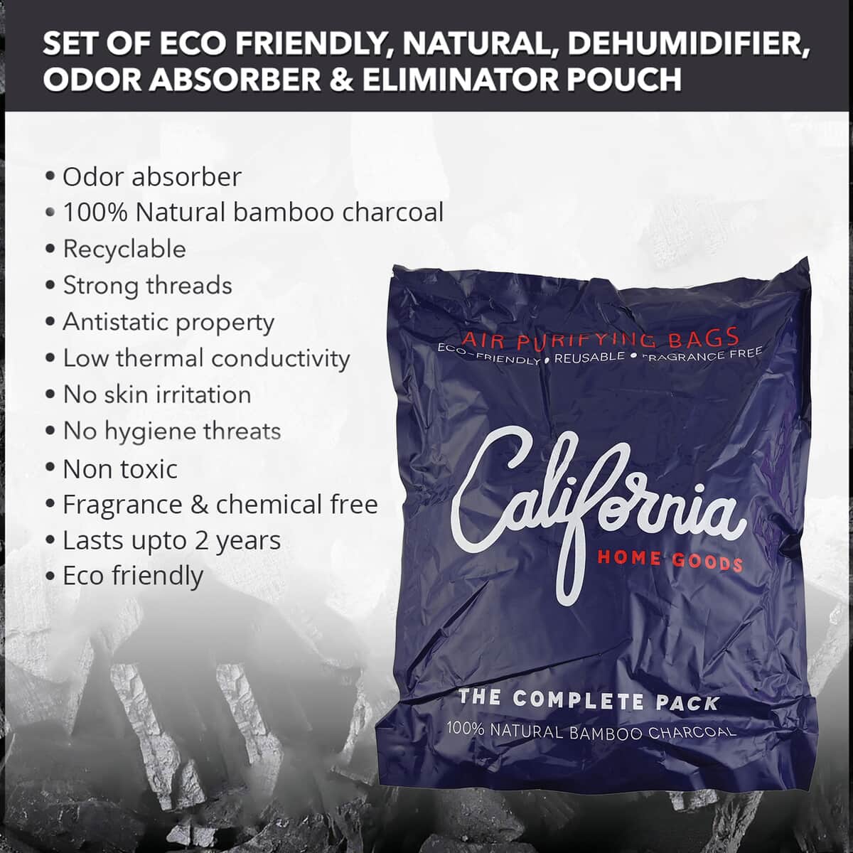 CALIFORNIA HOME GOODS 8 Pack Bamboo Charcoal Air Purifying Bags image number 2