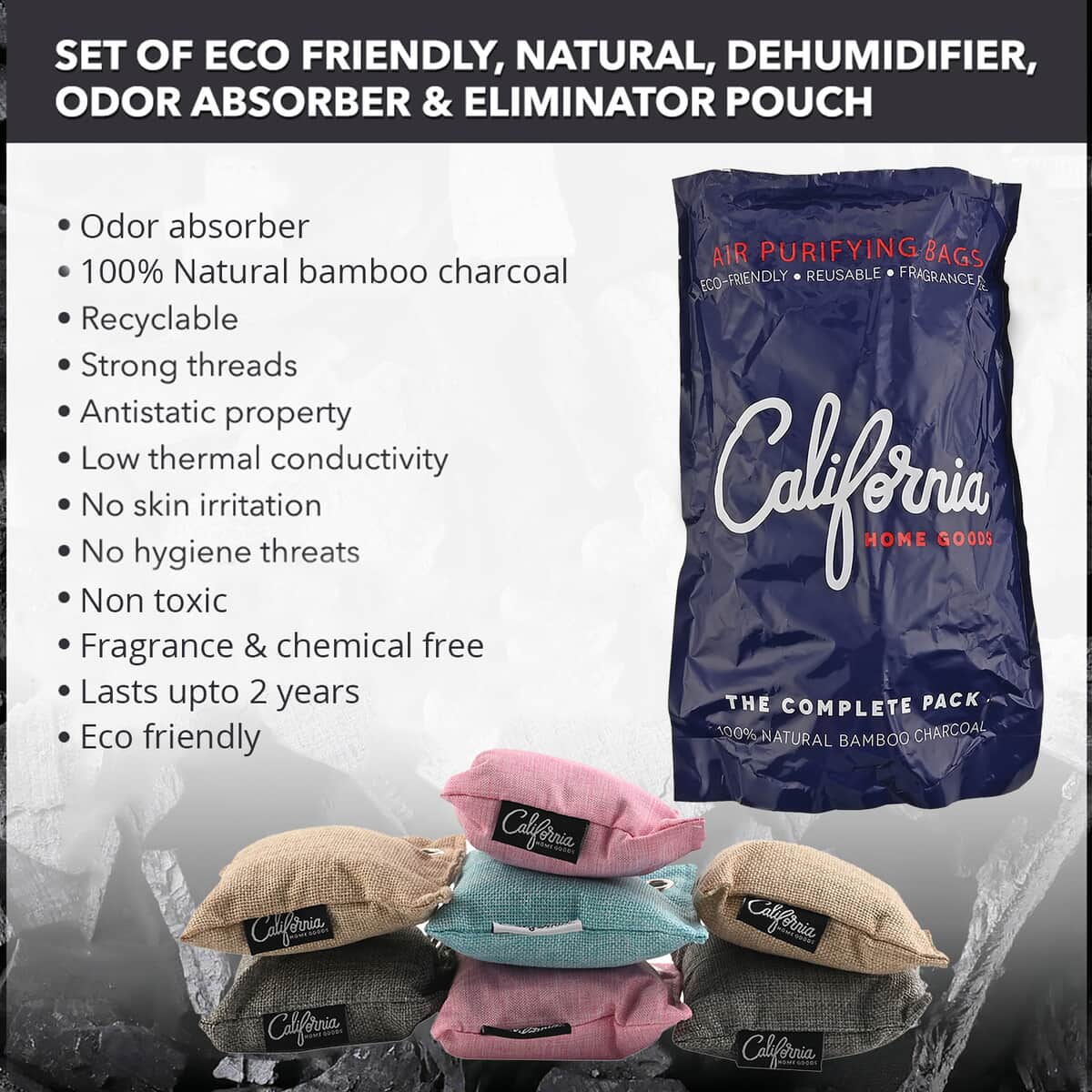 CALIFORNIA HOME GOODS 7 Pack Bamboo Charcoal Air Purifying Bags image number 2