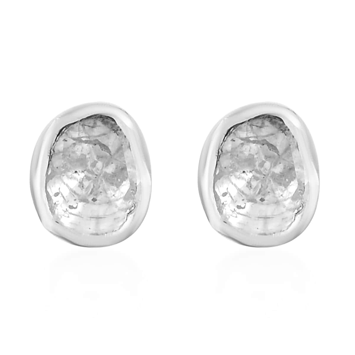Polki Diamond Solitaire Stud Earrings in Sterling Silver 0.90 ctw image number 0