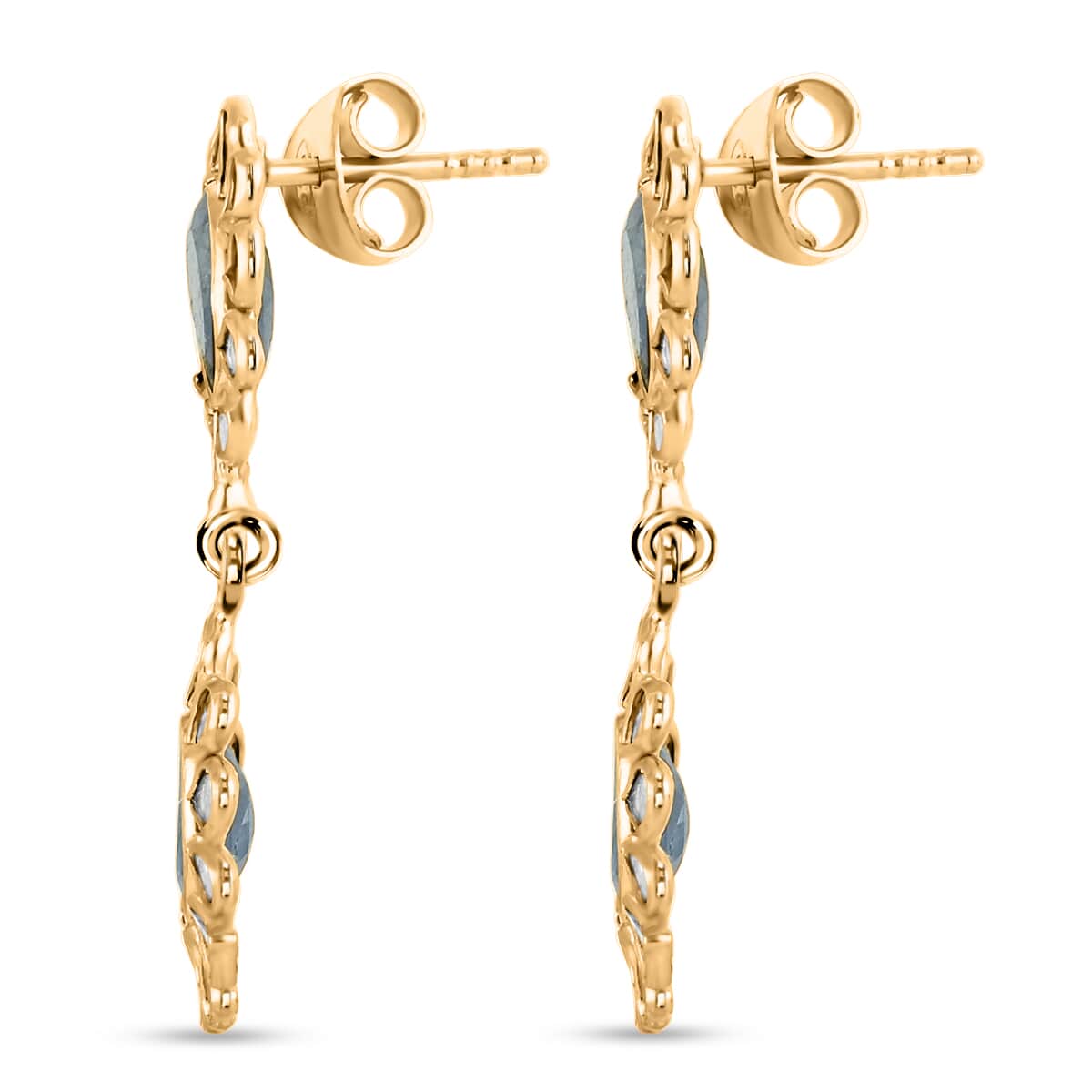 Sapphire and Polki Diamond Flower Dangle Earrings in 14K Yellow Gold Over Sterling Silver 5.90 ctw image number 2