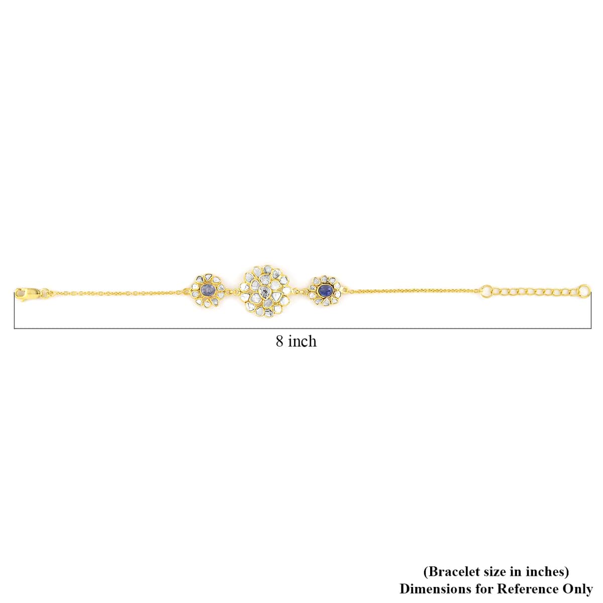 Tanzanite and Polki Diamond Lotus Floral Bracelet in 14K Yellow Gold Over Sterling Silver (6.50 In) 3.25 ctw image number 3