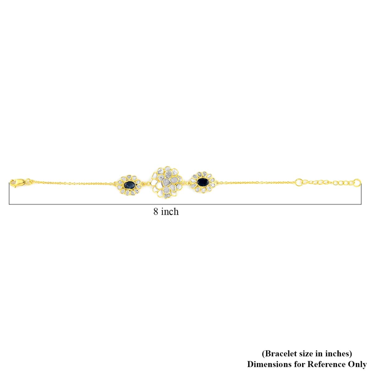 Sapphire and Polki Diamond Lotus Floral Bracelet in 14K Yellow Gold Over Sterling Silver (6.50 In) 3.70 ctw image number 3