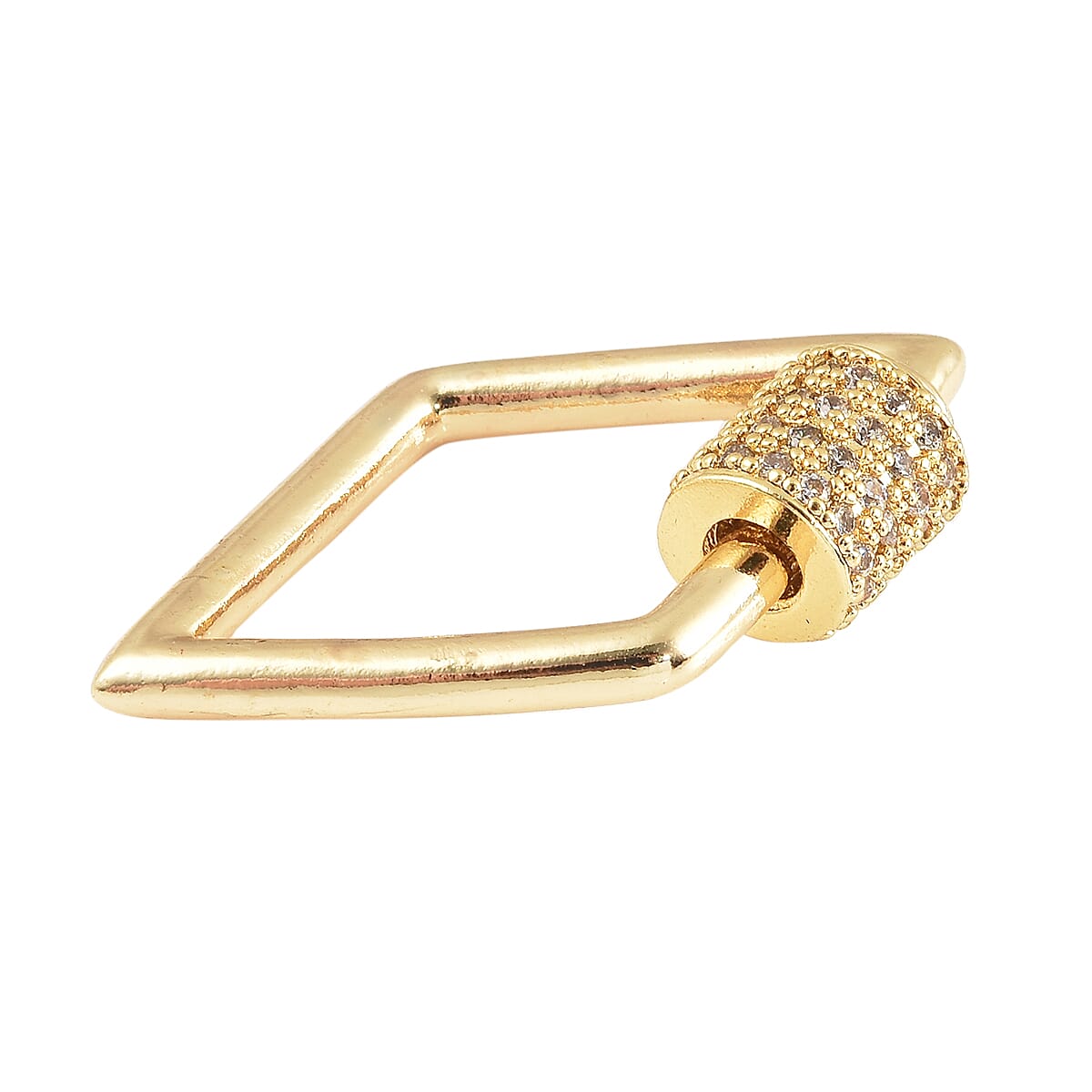 Diamond Shaped White Zircon Carabiner Screw Lock Ring Clasp Charm Enhancer in Goldtone