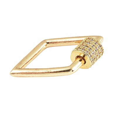 Diamond Shaped White Zircon Carabiner Screw Lock Ring Clasp Charm Enhancer in Goldtone