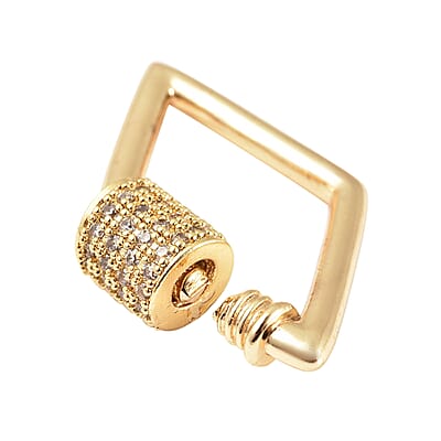 Diamond Shaped White Zircon Carabiner Screw Lock Ring Clasp Charm Enhancer in Goldtone