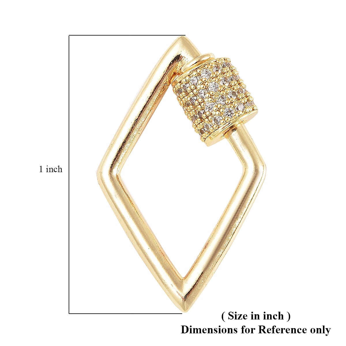 Diamond Shaped White Zircon Carabiner Screw Lock Ring Clasp Charm Enhancer in Goldtone