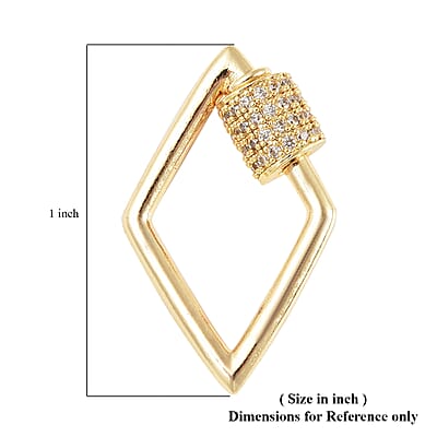 Diamond Shaped White Zircon Carabiner Screw Lock Ring Clasp Charm Enhancer in Goldtone