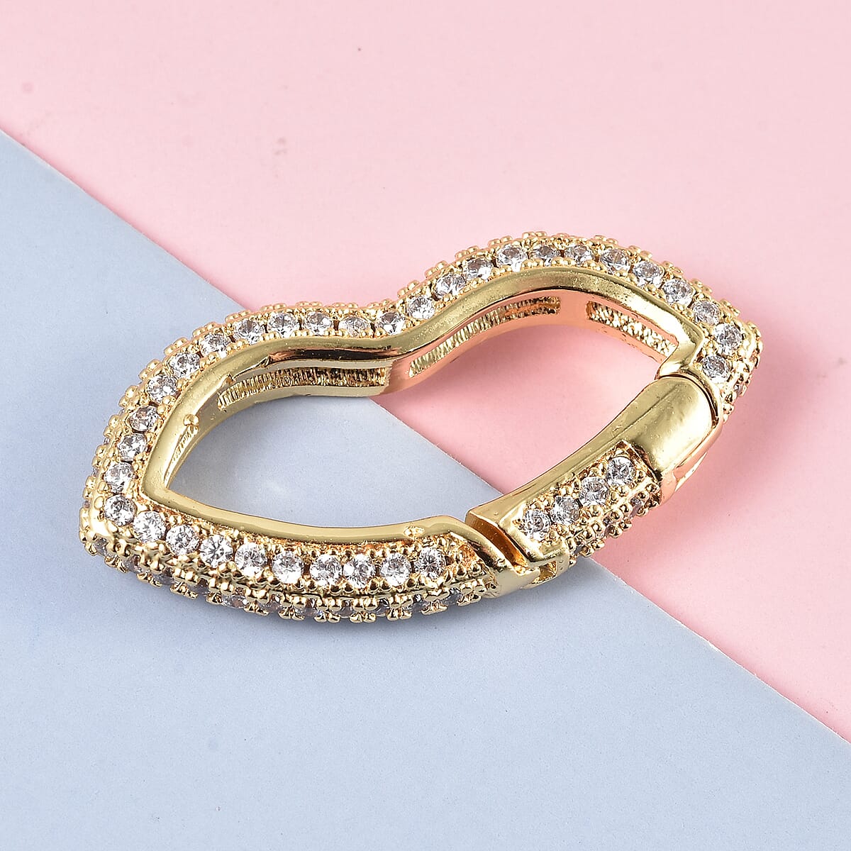 Lips Shaped White Zircon Carabiner Screw Lock Ring Clasp Charm Enhancer in Goldtone image number 1